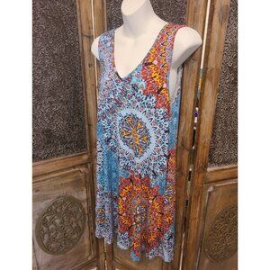 Bishuige Sleeveless Boho Mandala Print Dress – Size L